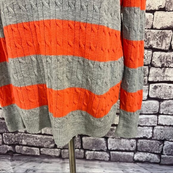 Talbots Orange & Gray Cable Knit Pullover Sweater Size L - Picture 3 of 9